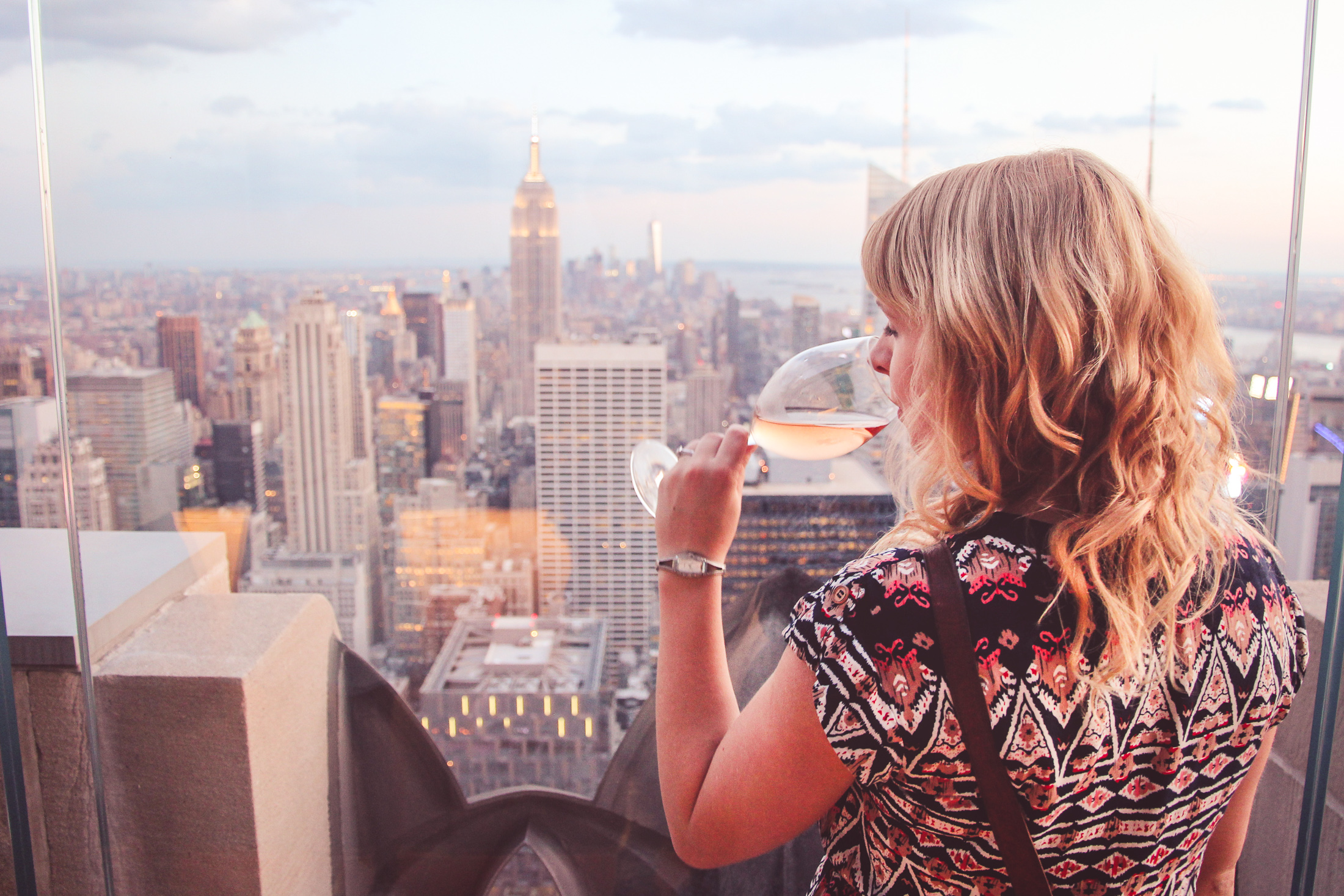 Drinking wine in Manhattan, New York City, 2015