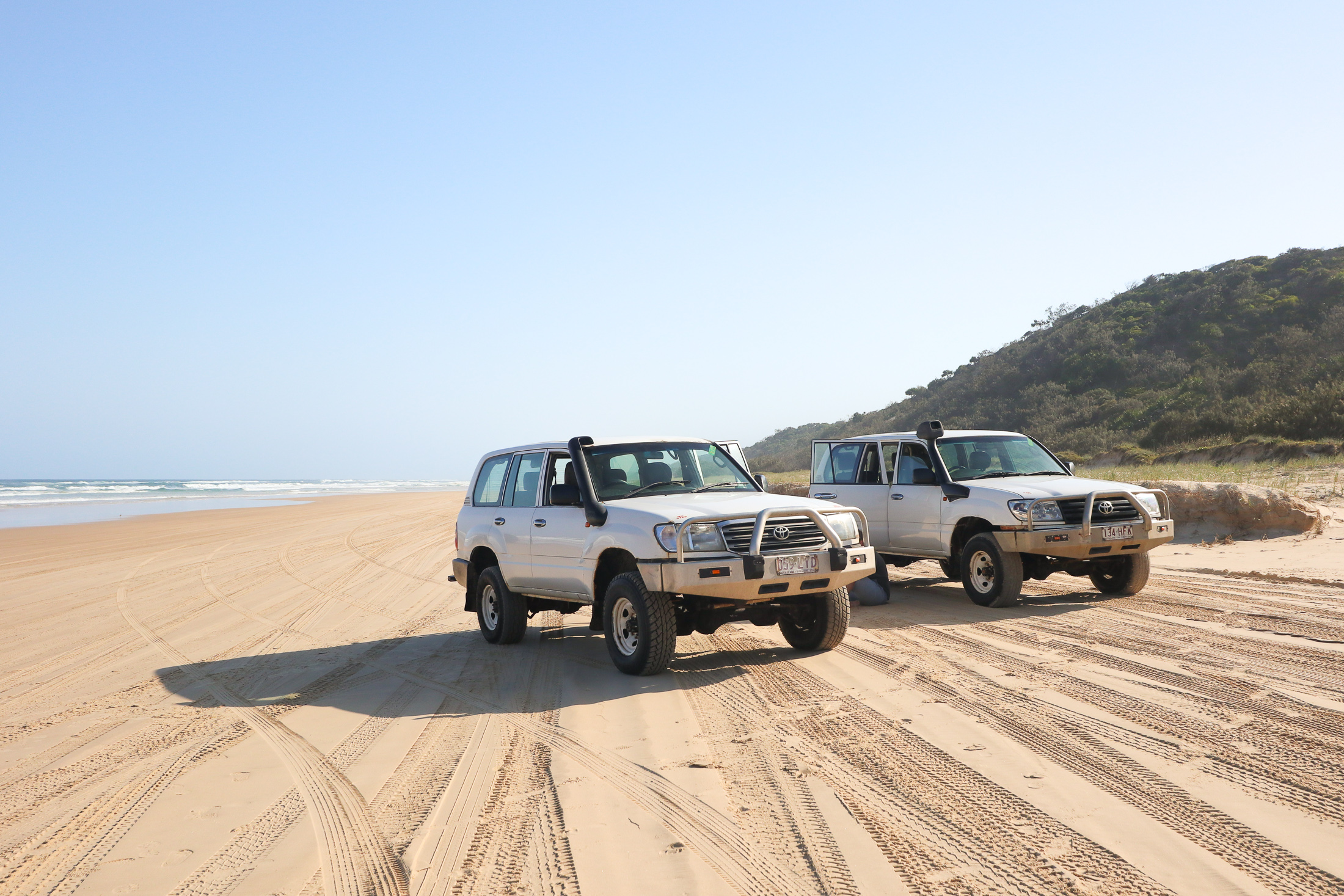 Driving along the beach highway on Fraser Island
